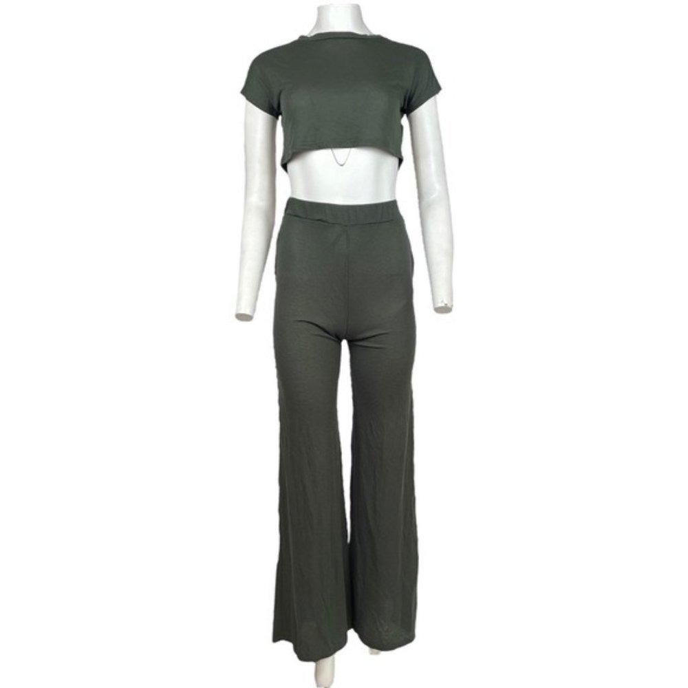 Two Piece Pants Set Olive Green